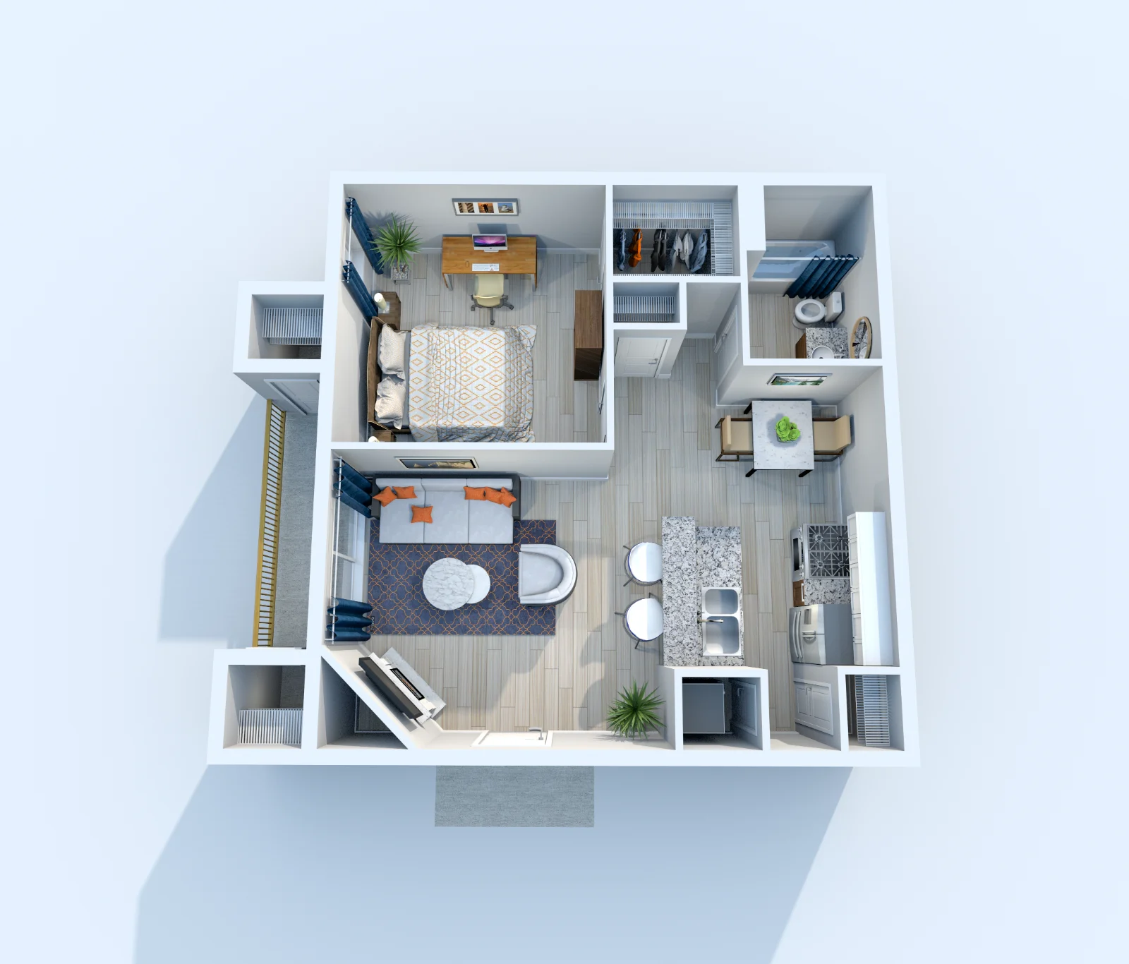 Interlace — floor plan, Plan A2 · 1 bed · 1 bath · 572 sq ft