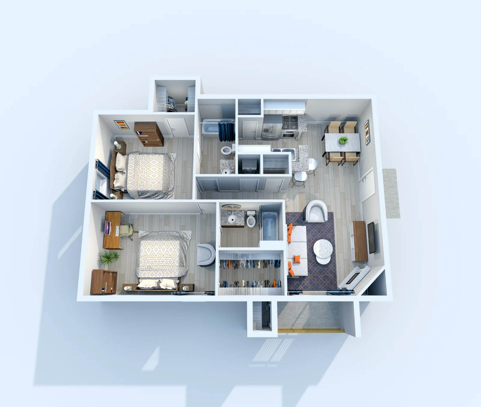 Interlace — floor plan, Plan B2 · 2 bed · 2 baths · 820 sq ft